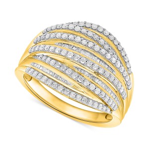 Round & Baguette Multirow Statement Ring (1 ct. t.w.) in 14k Gold-Plated