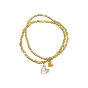 14K Gold Plated Stretch Heart Ball Bracelets, 2 Pieces