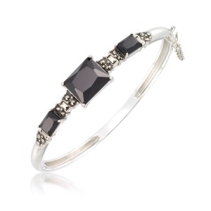 Marcasite and Faceted Onyx Bangle