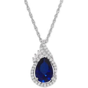 Sapphire (2-3/8 ct. t.w.) and White Sapphire (1/4 ct. t.w.) Teardrop Pendant Necklace