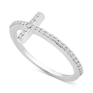 East- Cross Ring (1/8 ct. t.w.) in 14k White or Yellow Gold