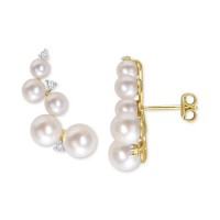 (4-7mm) & White (1/4 ct. t.w.) Ear Climbers in Gold-Plated