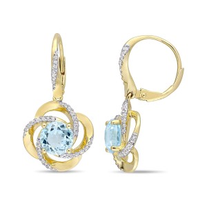 Blue Interlaced Floral Swirl Earrings in 18k Yellow Gold Over