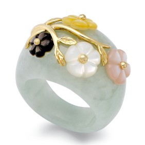 and Multicolored Mother of (8mm) Flower Ring in 14k Gold over