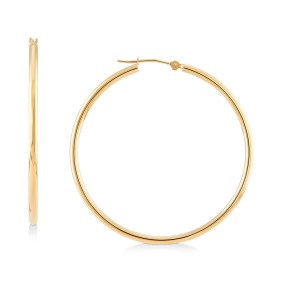 Polished Round Tube Hoop Earrings in 10k Gold, 40mm
