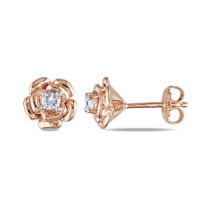 White Sapphire (1/3 ct. t.w.) Flower Stud Earrings in 18k Gold Over