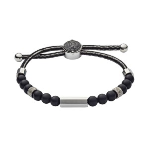 Men's Stainless Steel and Agate Beaded Bracelet