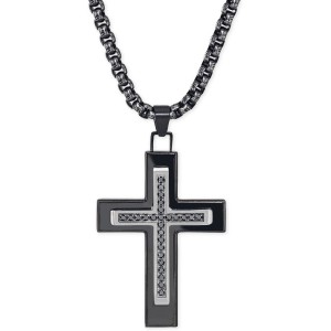 Black (1/4 ct. t.w.) Cross Necklace in Black over Stainless Steel