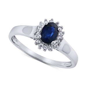 Sapphire (5/8 ct. t.w.) & (1/8 ct. t.w.) Statement Ring in 14k White Gold