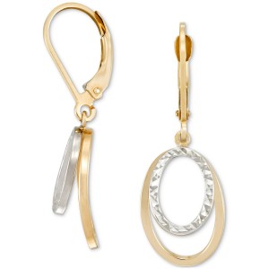 Textured & Polished Oval Drop Earrings in 10k Two-Tone Gold